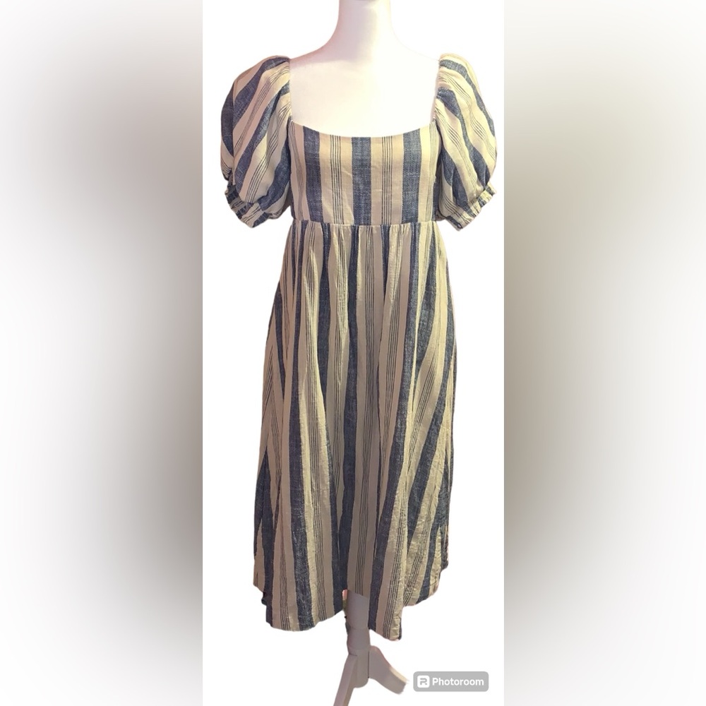 Alice + Olivia Blue and Cream Striped Midi Dress